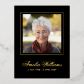 フォトフォイル縁ど悔やみや弔慰ブラックサンキューカード 箔招待状ポストカード (正面)