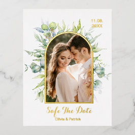 フォトフォイルfと緑の水の色ユーカリ 箔招待状ポストカード