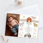 フォトフォトモダングリーントラクター1stファーム誕生日 招待状<br><div class="desc">写真モダンPhoto Green Tractor 1st Farm誕生日招待状さまざまな動物、緑のトラクター、フェンス、納屋と太陽と写真の領域を含むモダン、かわいいファームをテーマにした誕生日の招待状。この茶番の誕生日の招待状の後ろにギンガムや格子模様が付いている。</div>