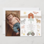 フォトフォトモダングリーントラクター1stファーム誕生日 招待状 (正面)