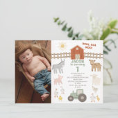 フォトフォトモダングリーントラクター1stファーム誕生日 招待状 (スタンド正面)