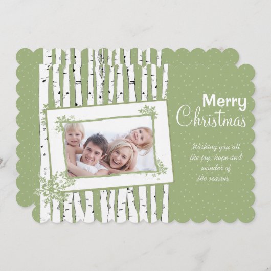 フォトフォレスト樺の木ツリーメリークリスマス シーズンカード (正面/裏面)