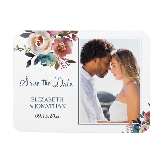 フォトフォーマルダスティブルーワインブルゴーニュフローラ マグネット (横)