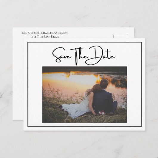 フォトフォーマル婚約ウェディング日付の保存 ポストカード (正面/裏面)