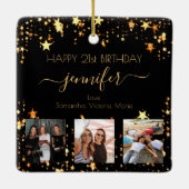 フォトフカスタムァンディ誕生日ブラック金ゴールドスター セラミックオーナメント (裏面)