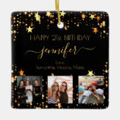 フォトフカスタムァンディ誕生日ブラック金ゴールドスター セラミックオーナメント (正面)