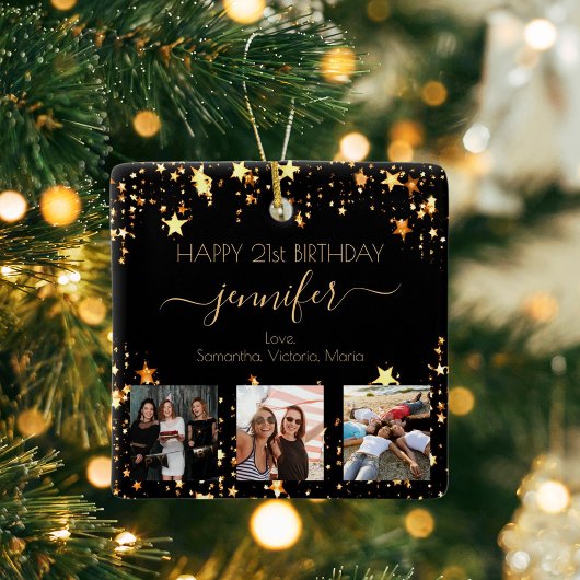 フォトフカスタムァンディ誕生日ブラック金ゴールドスター セラミックオーナメント