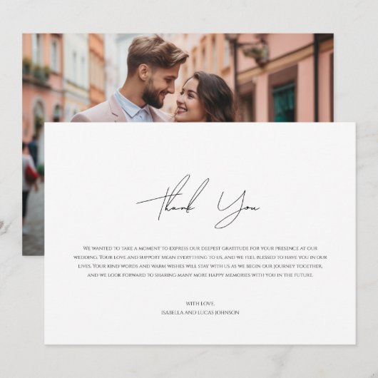 フォトフモダンパーソナライズされたラッサンキューカード サンキューカード (正面/裏面)