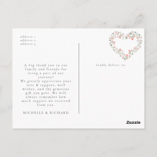 フォトフラワーエレガントリーハート赤ちゃんシャワー ポストカード (裏面)