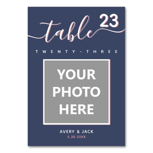 フォトフレエレガントームとスクリプモダント海軍と赤面 テーブルナンバー (正面)
