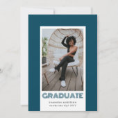 フォトフレモダンームティール（緑がかった色）ブルー卒業 案内状 (正面)