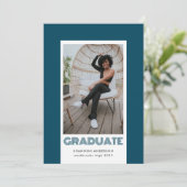 フォトフレモダンームティール（緑がかった色）ブルー卒業 案内状 (スタンド正面)