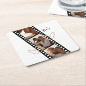 フォトフレンズカップルBFFトレンディー映画ミニマリスト スクエアペーパーコースター (アングル)