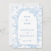 フォトフレンチブルーの花嫁結婚式のSave the Date 招待状 (正面)
