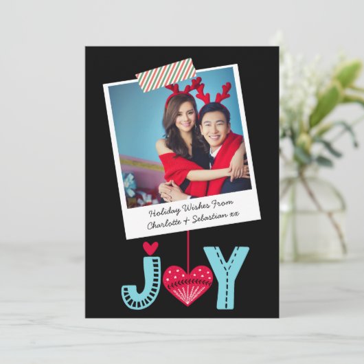 フォトフレームとテープクリスマスジョイハート シーズンカード (スタンド正面)