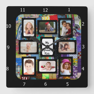 「フォトフレームをキルト」(QUILT PHOTO FRAME) -写真を追加 スクエア壁時計