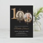 フォトフレームエレガントブラック金ゴールド100誕生日 招待状 (スタンド正面)