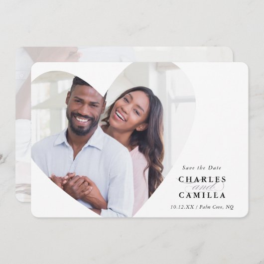 フォトフレームモダンハートのエレガント保存 招待状 (正面/裏面)