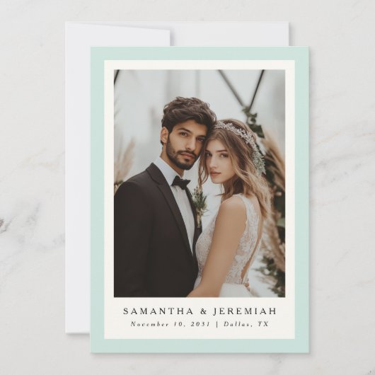 フォトフレームモダンミントグリーン結婚ズ 案内状 (正面)