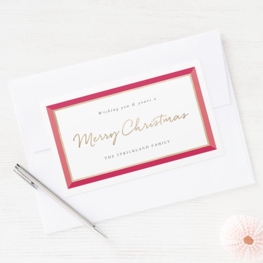 フォトフレームモダンメリークリスマスラベル 長方形シール (封筒)