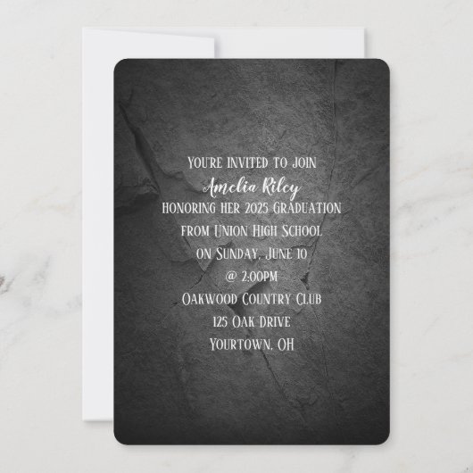 フォトフレーム付きの黒い岩の背景 招待状 (裏面)