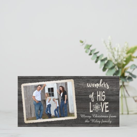フォトフレーム付きクリスマスの素朴な黒い木 シーズンカード (スタンド正面)