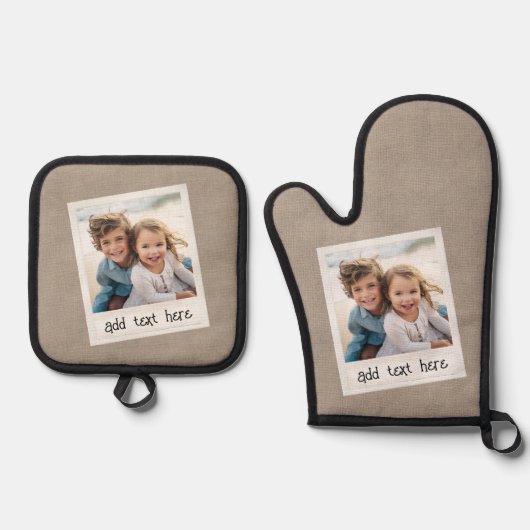 フォトフレーム素朴テクスチャ付きトーププリントの背景 鍋つかみ&鍋敷きセット (正面)