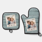 フォトフレーム素朴デニムシープラップ背景プリント 鍋つかみ&鍋敷きセット (正面)