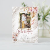 フォトフレーム素朴バーガンディーピンクアイボリーパンパスグラス 招待状 (スタンド正面)