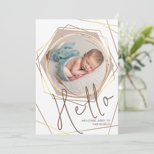 フォトフレーム金ゴールドフォイルの生まれたばかりの統計 案内状 (スタンド正面)