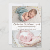 フォトフレーム金ゴールドフォイルの生まれたばかりの統計 案内状 (裏面)