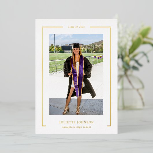 フォトフレーム2フォイル卒業発表 箔招待状 (立ち正面)