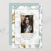 フォトフレーム |ほこりっぽい青い水色ユーカリ 招待状 (正面/裏面)