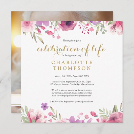 フォトフローラお祝いのライフ葬儀 招待状 (正面/裏面)