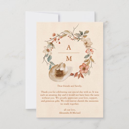 フォトフローラウェスタンクレストモノグラム結婚ズ サンキューカード