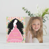 フォトフローラグリッターブラックピンクプリンセス誕生日 招待状 (スタンド正面)