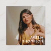 フォトフローラグリーンマスタードイエローレトロ花 スクエア名刺 (正面)