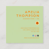 フォトフローラグリーンマスタードイエローレトロ花 スクエア名刺 (裏面)