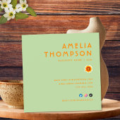 フォトフローラグリーンマスタードイエローレトロ花 スクエア名刺