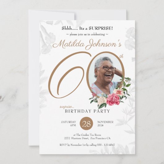 フォトフローラサプライズ60誕生日 招待状 (正面)
