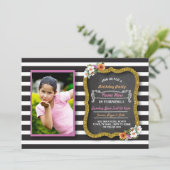 フォトフローラストライプフラワーピンク誕生日招待状 招待状 (スタンド正面)