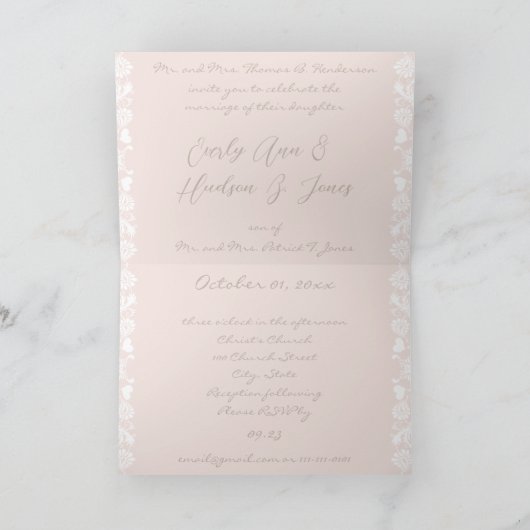 フォトフローラダマスクのトリム結婚2倍 招待状 (内部)