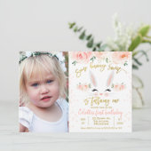 フォトフローラバニー顔1st誕生日招待状 招待状 (スタンド正面)