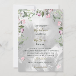 フォトフローラパープル金ゴールド結婚ピンク 招待状