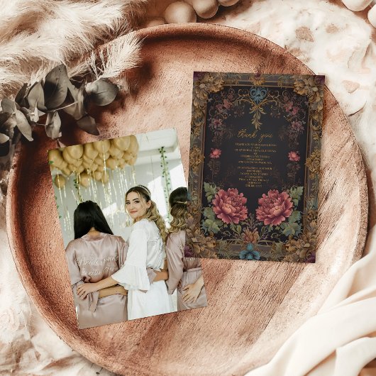フォトフローラビクトリアンゴシックブライダルシャワー サンキューカード