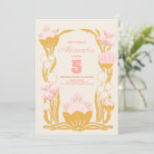 フォトフローラピンク金ゴールド子供の誕生日 招待状 (スタンド正面)