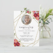 フォトフローラブルゴーニュ赤面お祝いオブ・ライフ 招待状 (スタンド正面)