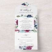 フォトフローラベリーブルーブルゴーニュ結婚ズティアーRSVP オールインワン招待状 (内側)