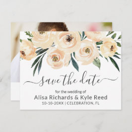 フォトフローラベージュ赤面バラ金ゴールド日付の保存 案内状