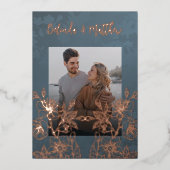 フォトフローララインアートバラ金ゴールド結婚ズ 箔招待状 (正面)